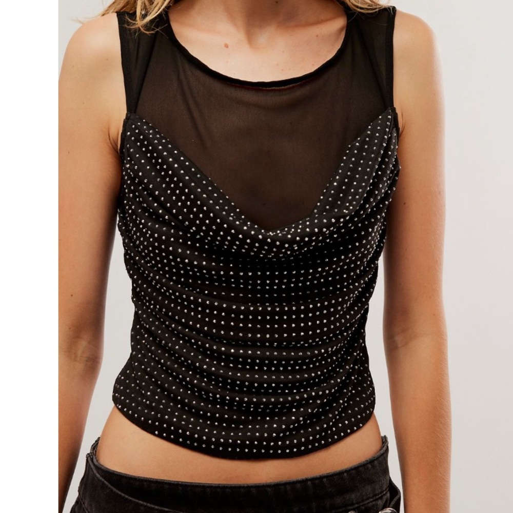 Free People Black Mesh Tank Top